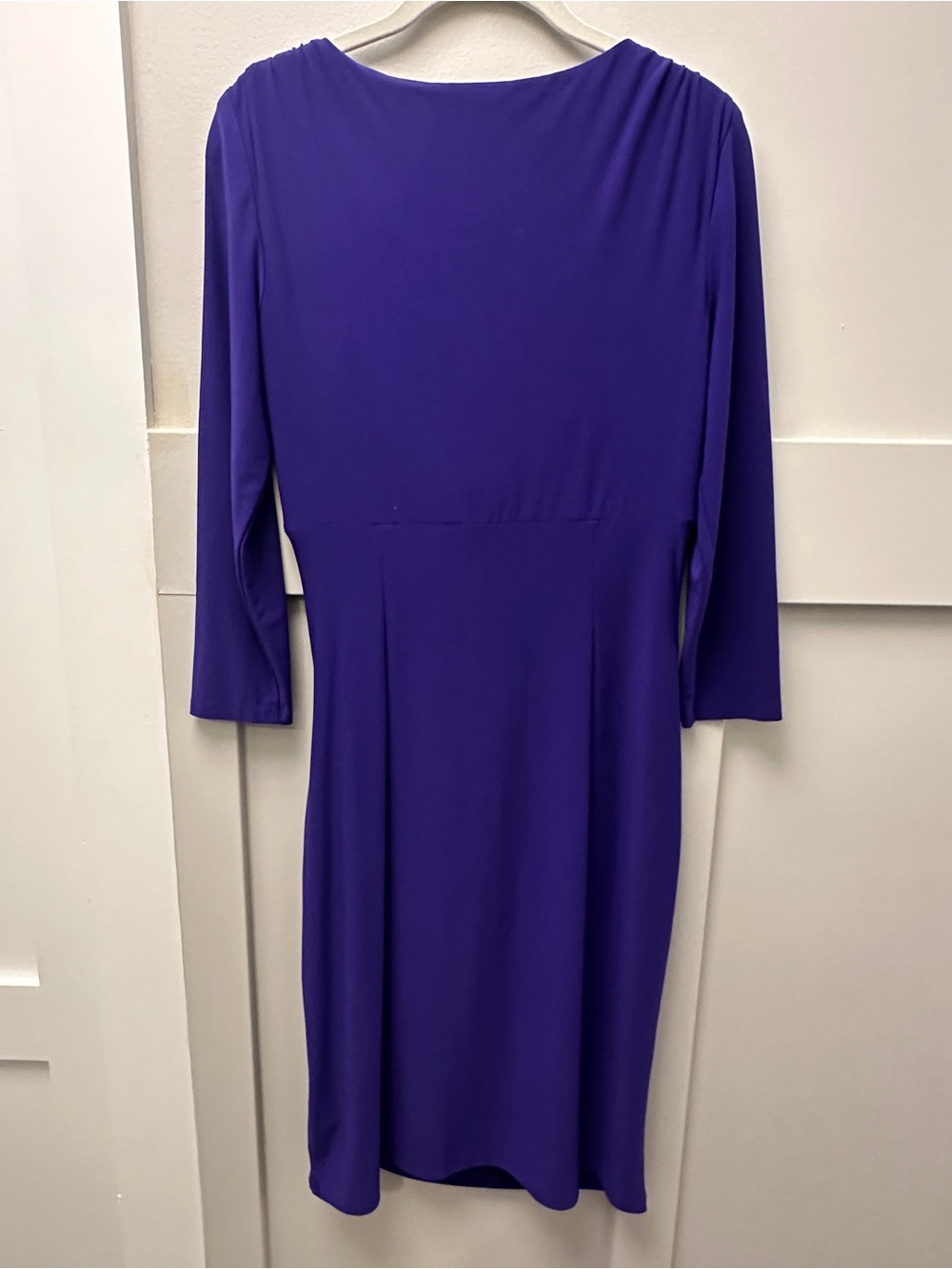 Lauren Ralph Lauren Dress 8 Purple Ruched Draped V Neck 3/4 Sleeve Stretch - Picture 5 of 10